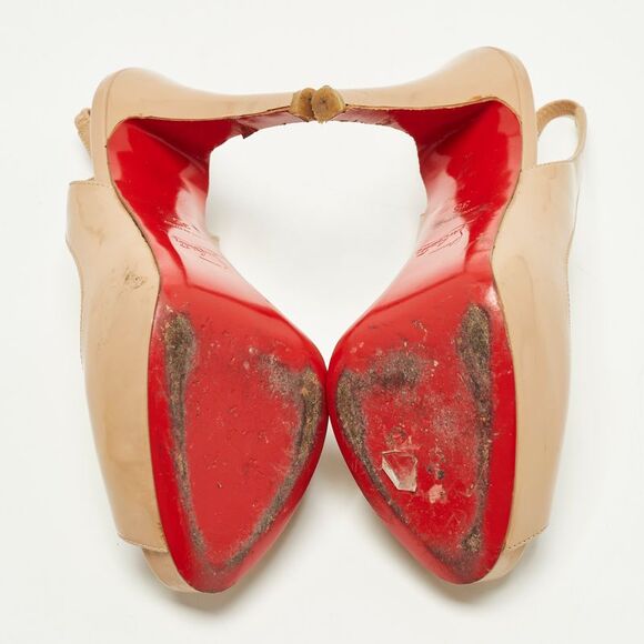 Christian Louboutin Lady Peep Sling Size 35 Beige Patent Leather Platform Pumps - Picture 6 of 7